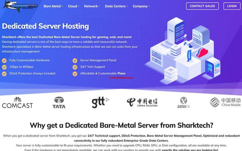 sharktech最新2020促销：美国洛杉矶10G／1G无限流量服务器$99／月起（全场vps终身55折,60G免费防御）