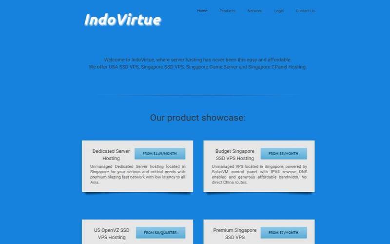 IndoVirtue新加坡1核512M内存／20G硬盘／KVM／SGGS线路／三网直连／10美元／月