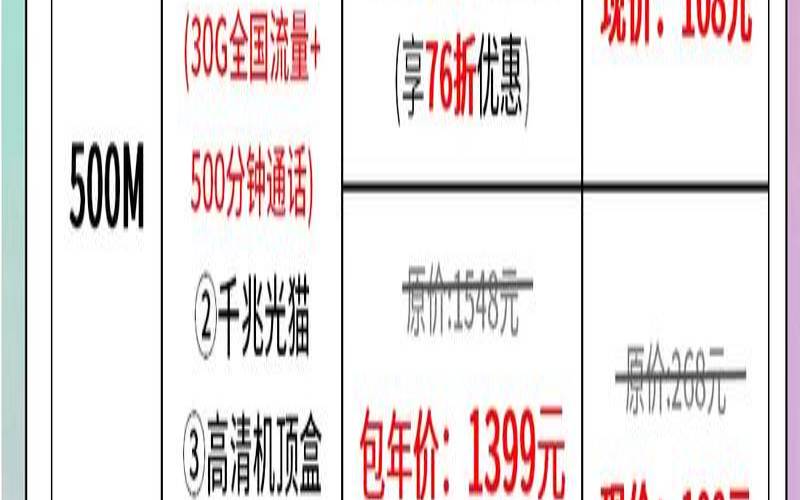 湖北电信宽带套餐价格表